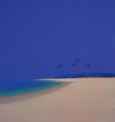 n.....a - #malarstwo John Miller, "Beach with Palm", brytyjski malarz, style: contemp...