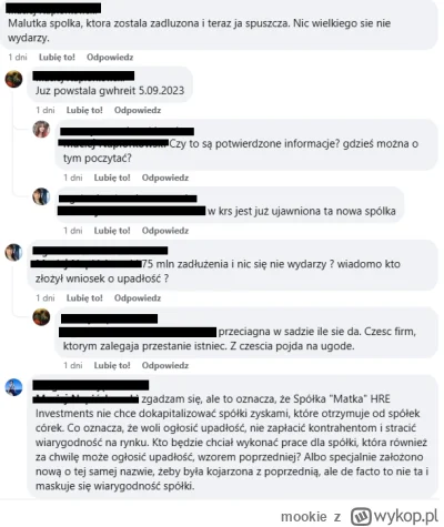 mookie - Screen z tematu z jednej z grup FB dot. poszkodowanych przez HRE Investments...