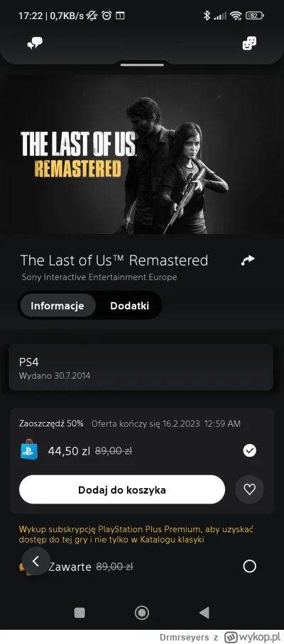 Drmrseyers - Lepiej kupić The last of US Remastered na PS4 w PSN za 44,50 czy na płyc...