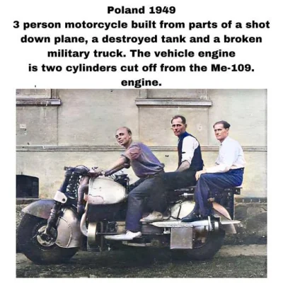 marianzenon - 1949- Polska- trzyosobowy motocykl zbudowany z części zestrzelonego sam...