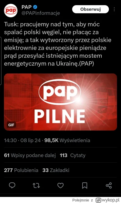 Polejmnie - Czyli my będziemy kupować drogi prąd a ten tani z węgla będziemy oddawać ...