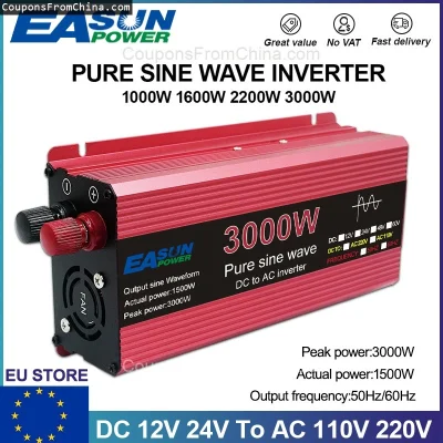 n____S - ❗ EASUN 3000W Pure Sine Wave Power Inverter 12V 24V 220V [EU]
〽️ Cena: 57.66...