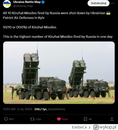 EmDeCe - #ukraina #wojna #rosja 

Wszystkie 10 rakiet Kinzhal wystrzelonych przez Ros...