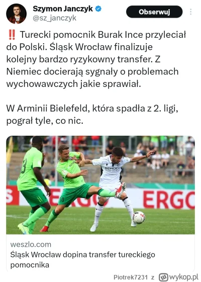 Piotrek7231 - #mecz #ekstraklasa #transfery #slaskwroclaw 
Nazwisko zobowiązuje. ( ͡°...