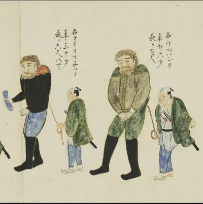 Pierdyliard - Rysunek rosyjskich odkrywców schwytanych na Hokkaido w epoce Edo.
#japo...