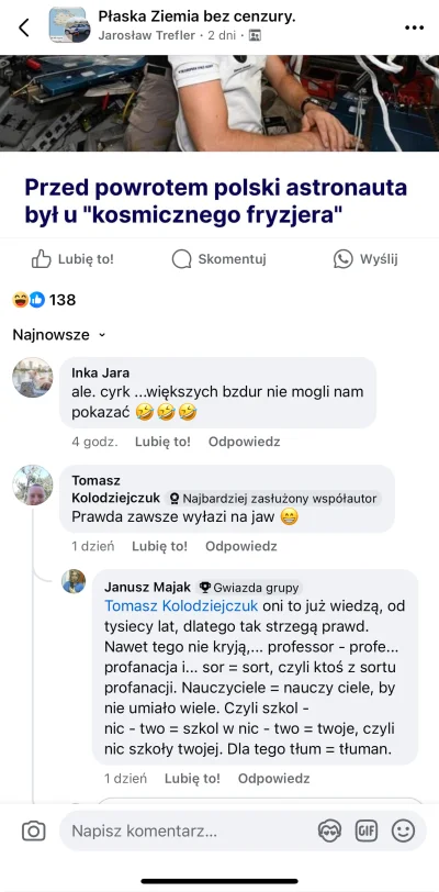 eugeniusz_geniusz - Kolejne mądrości z grupki płaskoziemców xDDDD #bekazpodludzi #fol...