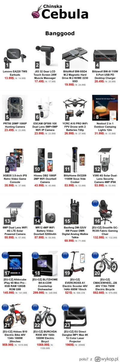 polu7 - Witam, dzisiejsze promocje z #banggood

Linki do promocji na moim telegramie ...