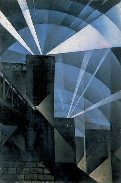 n.....a - #malarstwo C. R. W. Nevinson "Searchlights", 1916, style: Cubism, Futurism