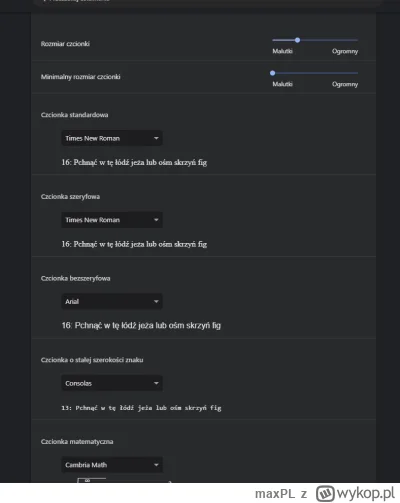 maxPL - @maxPL: i ustawienia sekcji  chrome://settings/fonts