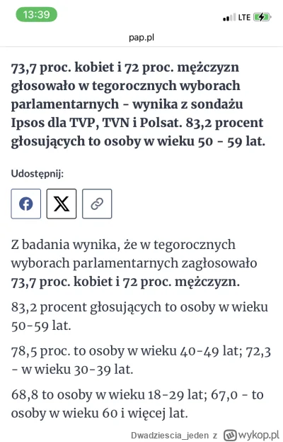 Dwadziescia_jeden - Jeżeli dobrze liczę, to wg Polskiej Agencji Prasowej głosowało ok...