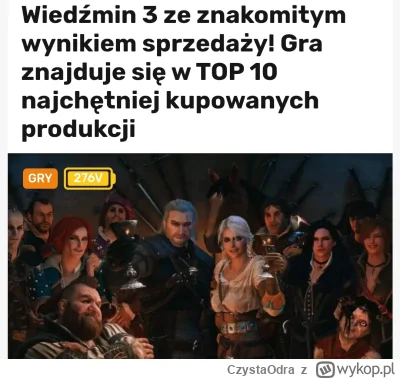 CzystaOdra - Wiedźmin 3 w top 10 najczęściej sprzedających się gier w historii.
#wied...