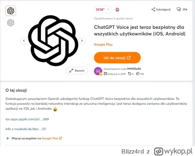 Blizz4rd - Info z peppera:
ChatGPT Voice jest teraz bezpłatny dla wszystkich użytkown...