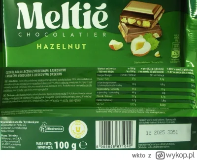 wkto - #listaproduktow
#czekoladaorzechy #czekoladamleczna Hazelnut 13,9% Meltié Choc...