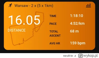 neufrin - 119 209,23 - 16,05 = 119 193,18

Dzisiejszy trening tempowy. 2 x (5x1km) na...