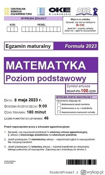 StudentPrawa1 - #matura #matura2023 Arkusz z matematyki już gotowy, warto powtórzyć p...