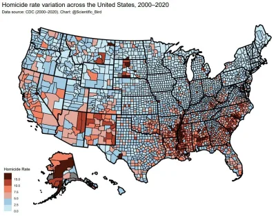 tyrytyty - Wskaźnik zabójstw w USA per powiat, 2000-2020

Dla porównania Polska ok. 1...