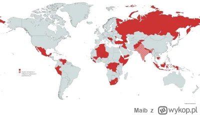 Maib - Mapa przedstawia państwa (zaznaczone czerwonym kolorem) na których terenie wyb...