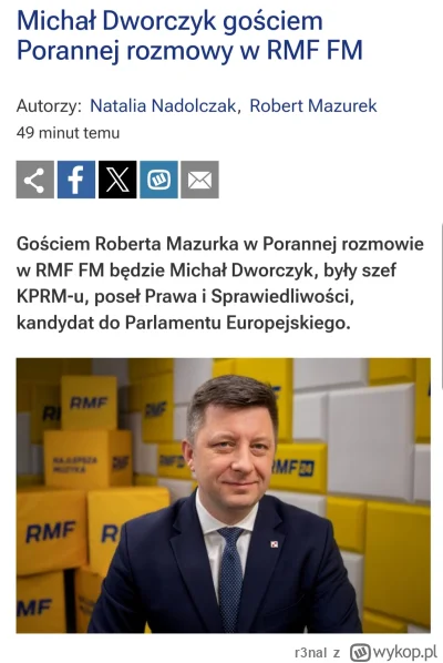 r3nal - No i sie pomylilem, jutro u mazurka w #rmffm nie bedzie morawieckiego

tylko ...