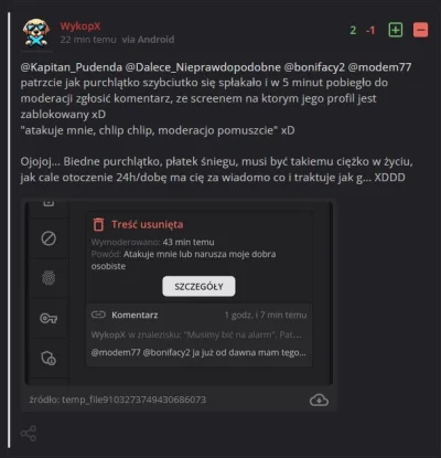 pyszniarz - Gangus @WykopX dostał strzała od moderacji bo jest nie potrafi się zachow...
