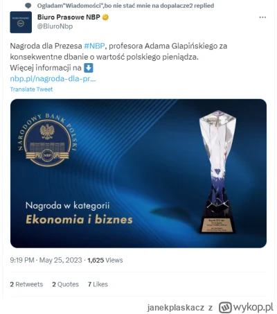 janekplaskacz - A to już widzieliście? #nbp dostało nagrodę od #tvrepublika "za konse...