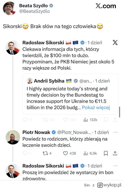 Sin- - Politycy PiSu wzięli ten screen i na X wyrażają oburzenie na Sikorskiego w zwi...