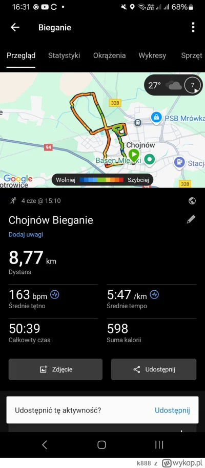 k888 - #sztafeta 

27 692,97 - 8,77 = 27 684,2

Pobiegane przed burza :)