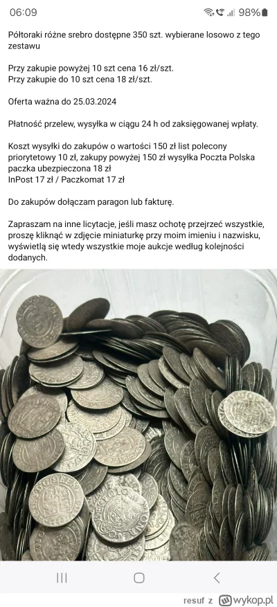 resuf - @Reynald a propos półtoraków to oferta z jednej z grup numizmatycznych z wczo...