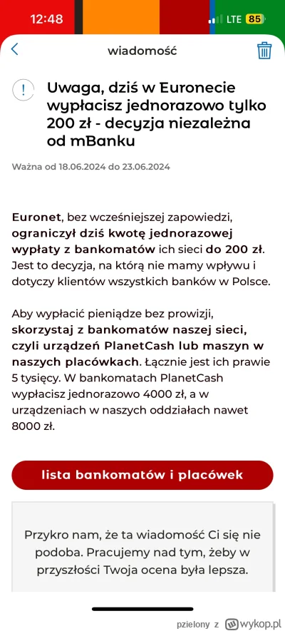 pzielony - mBank Euronet limit 200 zł wypłaty