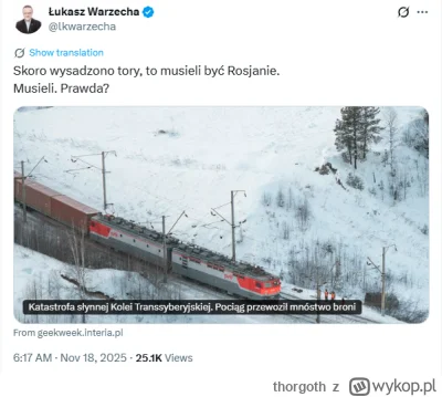 thorgoth - Jeżeli wysadzenie torów zlecili rosjanie, to bez względu na podwykonawców ...