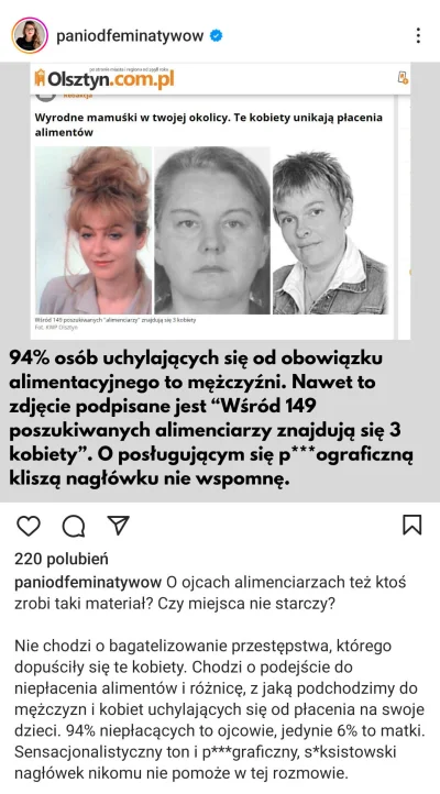 ksndr - Kobiety nie płacące alimentów? Nie można o tym mówić, to niedobra jest XD 

#...