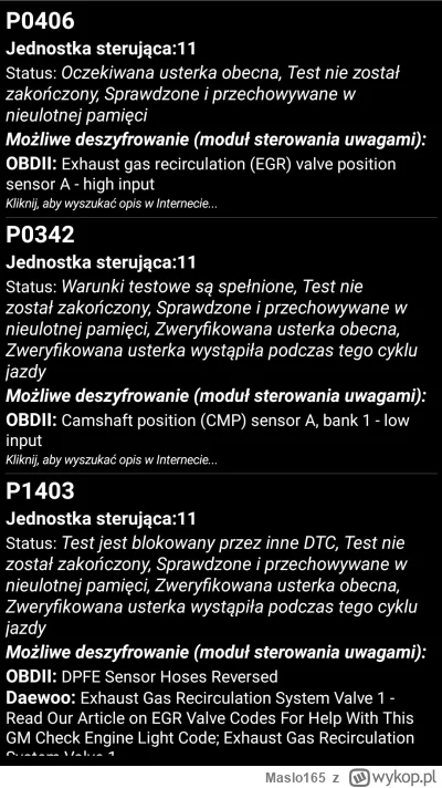 Maslo165 - Jeśli chodzi o odpalanie to bez problemu. Poniżej screeny błędów z OBD