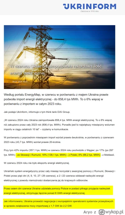 Aryo - Dodatkowy kontekst z lipca 2024

https://www.ukrinform.pl/rubric-economy/38818...