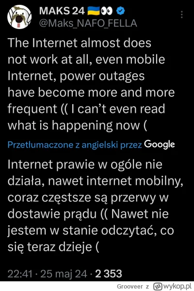 Grooveer - Nie wygląda to dobrze. Problemy z prądem i internetem na Ukrainie. Coraz c...