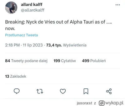 jaxonxst - Dziennikarz (ponad 20k obserwujących na twitterku) donosi, iż Nyck de Vrie...