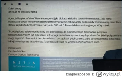 znajdesposob - netia przyznała, że blokuje nczas na polecenie ABW.  
Tak właśnie agen...