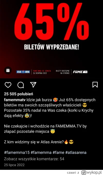 czaari - @wykoko miesiąc przed galą było wyprzedane 65 procent biletów. Ciężko to naz...