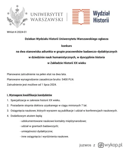 juzwos - #praca szuka człowieka

#pieniadze #pracbaza #Warszawa #uniwersytetwarszawsk...