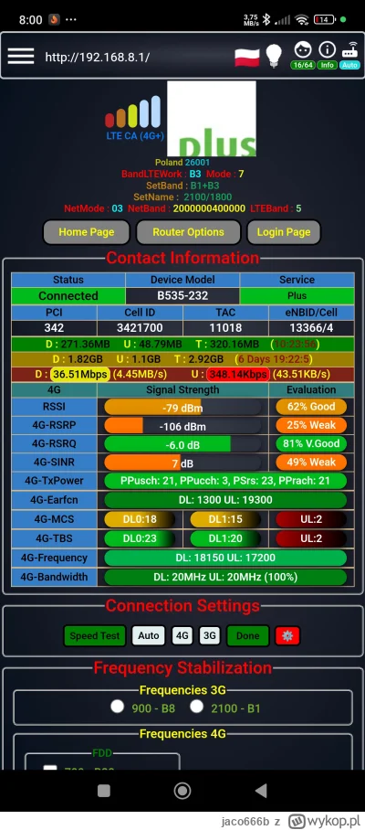 jaco666b - Mam na działce bardzo słaby internet. Zmieniłem router na huawei B535 z ag...