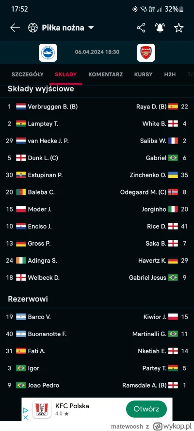 matewoosh - #mecz jest Moder, ale Zinczenko wraca do składu Arsenalu więc Kiwior na ł...