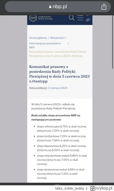 takasobiejedna - Komunikat dostępny na stronach NBP: