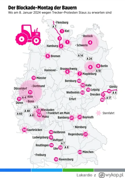 Lukardio - Jutrzejsze blokady organizowane przez  rolników w #niemcy 

#niemcy #rolni...