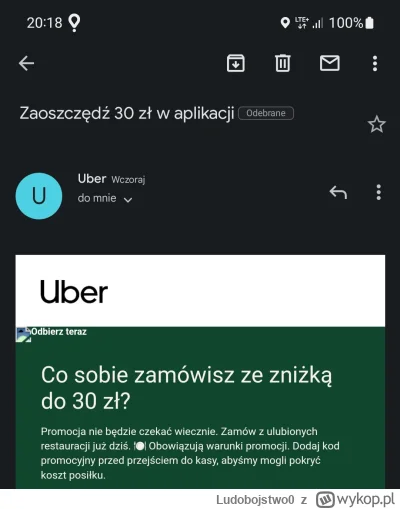 Ludobojstwo0 - #ubereats  kod za zniżkę 30 zł ubereats sprzedam za przelew na revolut...