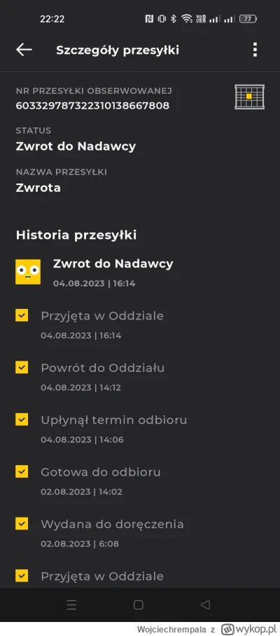 Wojciechrempala - @cybulion: W aplikacji inpostu jest informacja o zwrocie do nadawcy