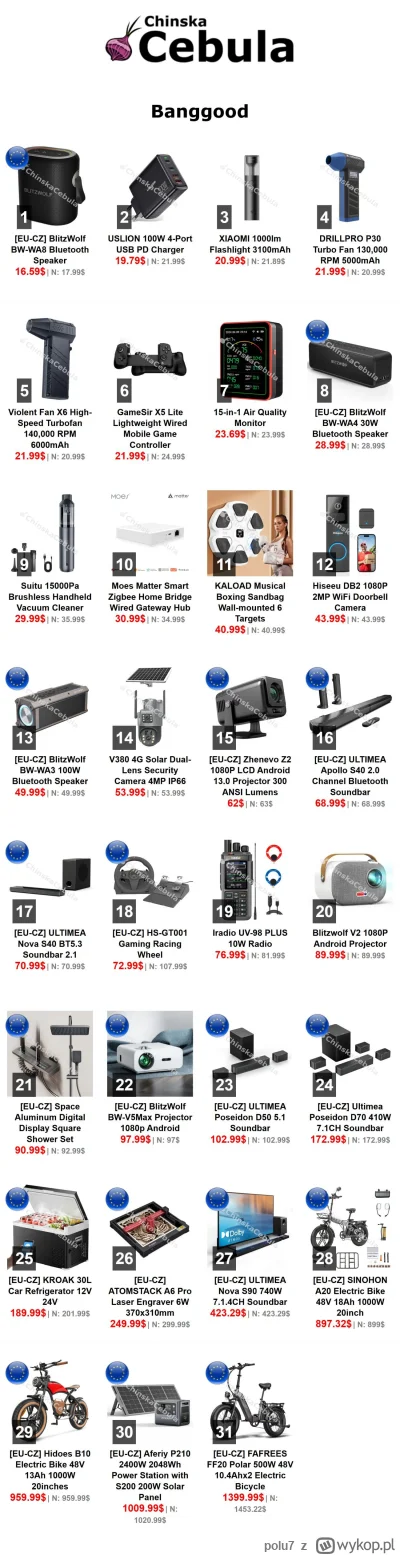 polu7 - Witam, dzisiejsze promocje z #banggood

Linki do promocji na moim telegramie ...