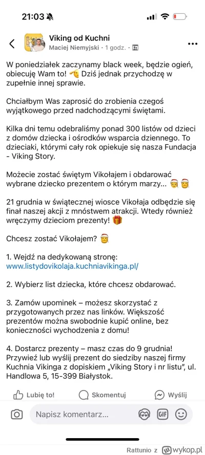 Rattunio - Hey wszystkim! 
Kuchnia Vikinga robi akcję gdzie możemy zostać mikołajami ...
