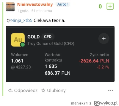 maniek74 - #gielda
 
ciekawe czy małpiszon tym razem pochwali sie zamknięta pozycja