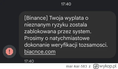 mar-kar-583 - Uwaga!
Scam!
Fałszywy link w smsie do podstawionej strony #binance #kry...