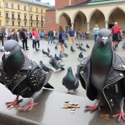 nickbezpomyslu - "Gołębie w skórzanych kurtkach pobierają haracz od turystów w Krakow...