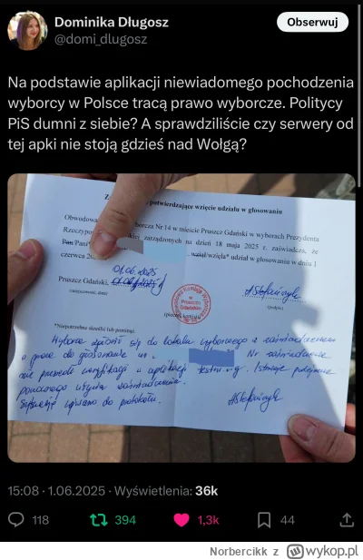 Norbercikk - #wybory Wykopek co wrzucił zdjęcie oświadczenia, thank you. 

Sprawą już...