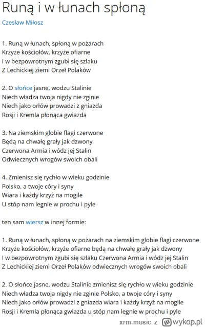 xrm-music - Wiersz napisany przez Czesława Miłosza we Lwowie w 1939 roku. Wydrukowany...
